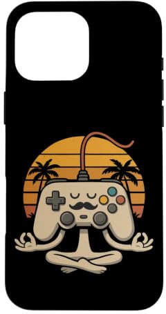 Custodia per iPhone 16 Pro Max Divertente Gamer Umorismo Zen Controller Meme Yoga Meditazione Amanti