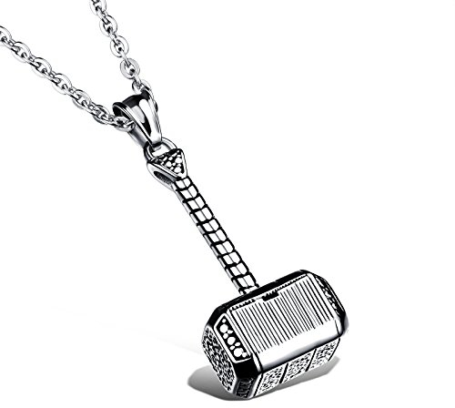 Cupimatch Uomo Collana Acciaio Inossidabile con Pendente Martello di Thor Argento