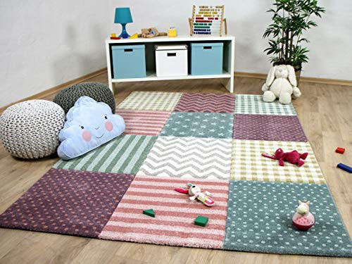 Pergamon Kinder Teppich Maui Kids Pastel Bunt Karo Sterne in 5 Größen