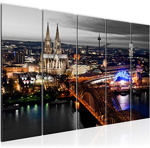 Runa Art Wandbild XXL Köln Wohnzimmer Schlafzimmer 200 x 80 cm Grau 5 Teilig - Made in Germany - 601555c