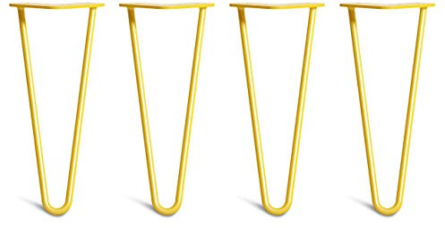 [HLC] 4 x Hairpin Table Legs – Superior Double Weld Steel Construction With Screws, Build Guide & Protector Feet Worth £8 Included! – 10mm Steel [12/30cm,Yellow]