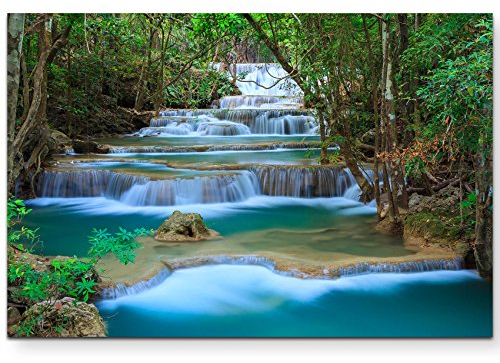 Paul Sinus Art Leinwandbilder | Bilder Leinwand 120x80cm traumhafter Wasserfall im Wald – Thailand