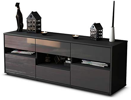 Stil.Zeit TV Schrank Lowboard Annamaria, Korpus anthrazit matt, Front Hochglanz Design Grau Graphit (135x49x35cm), Push to Open Technik & Leichtlaufschienen
