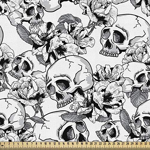 ABAKUHAUS Feier Gewebe als Meterware, Skizzieren Sie Totenkopf, Schön Gewebten Stoff für Polster und Wohnaccessoires, 1M (148x100cm), Weiß und Schwarz