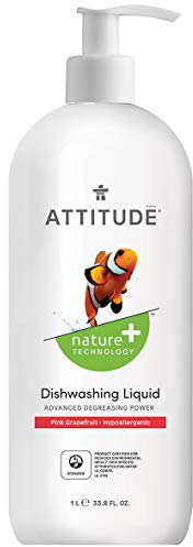 ATTITUDE Washing Up Liquid, EWG Verified, Plant-Based & Vegan Dish Soap, Naturally Derived, Pink Grapefruit Scent, 1 Liter
