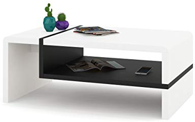 All4All Couchtisch Figo - Kleiner Kaffeetisch - Wohnzimmertisch – Sofatisch mit Brett - kompakte Größe - Sofatisch - 100x60cm - 05 - Weiß + Schwarz