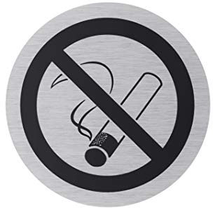 Metafranc Klebeschild Symbol: Rauchverbot - Ø 75 mm - Aus Aluminium - In moderner Edelstahl-Optik - Selbstklebende Rückseite / Beschilderung / Infoschild / Warnhinweis / Verbotsschild / 507210