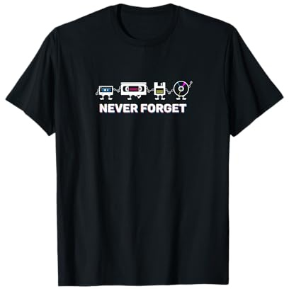 Never Forget VHS Diskette Kassette CD Retro Vintage Herren T-Shirt