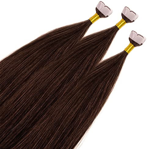 hair2heart Premium Mini Tape Extensions Echthaar - 12 Tapes 60cm Braun