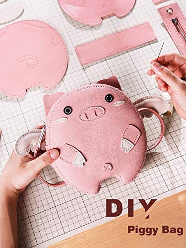FunSpace DIY Nähset, DIY Handwerk Lovely Piggy Leder Handtasche Geldbörse mit allem Zubehör, Einzigartiger Geburtstag für Mädchen Kinder Studenten Erwachsene Jugendliche (Pink)