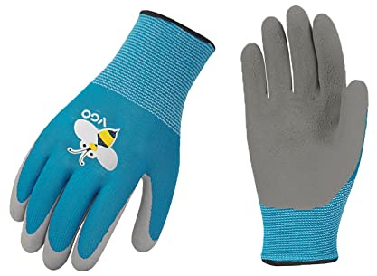 Vgo... Kinder 3-9 Jahre Gummigartenhandschuhe(KID-RB6013,XS) | Blau,Latex,atmungsaktiv,Kleinkind Gartenarbeit,Handflächengriff,leicht zu reinigen,Schmutzschutz,Pflanzen,Unkraut jäten