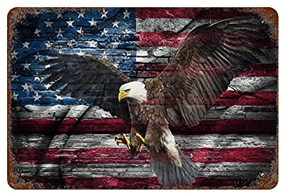 Larkverk Amerikanische Flagge Adler Spreads Its Wings with USA Flag Retro Blechschild Vintage Metallschild für Zuhause Bar Büro Wanddekoration Geschäft Wandbild Badezimmer Schild 30,5 x 20,3 cm