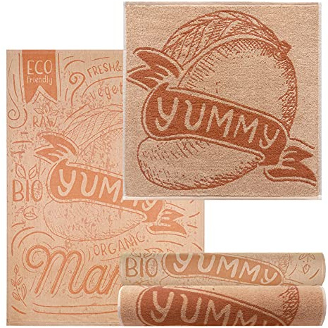 Lashuma Waschbare Küchentücher Orange, Handtuch Motiv: Mango, 2X Frotteetücher 50x50-2X Geschirrtücher 50x70 cm