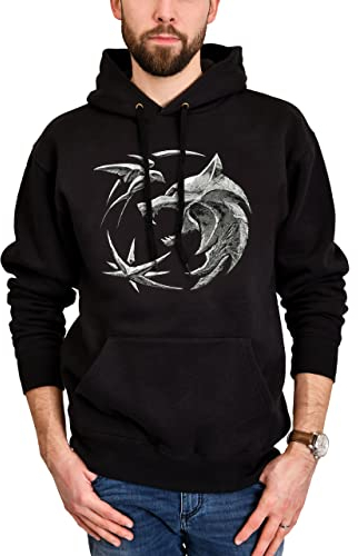 Witcher Hoodie Wolf Emblem mit Kapuze schwarz - S