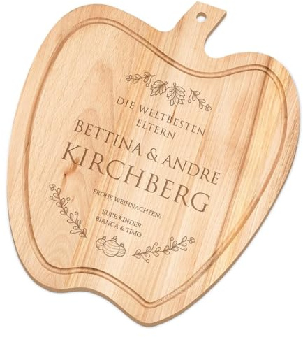 Maverton Holzapfel Servierbrett mit Gravur, Schneidebrett aus Buchenholz | Größe: ca. 32x28cm, für Paare, zum Hochzeitstag, zur Hochzeit, zu Weihnachten, Weihnachten
