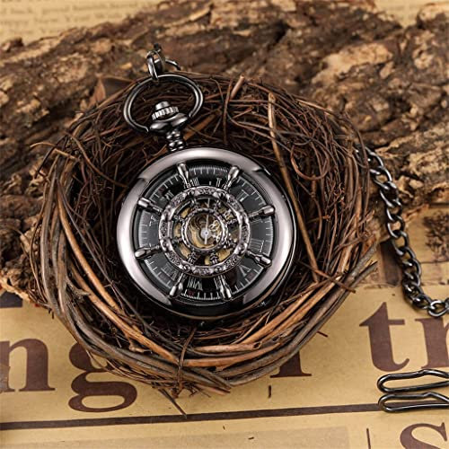 HODAGES Herren Bronze Ruder Mechanische Taschenuhr Vintage Taschenuhr für Herren und Damen (Color : A, Size : One Size) (A One Size)
