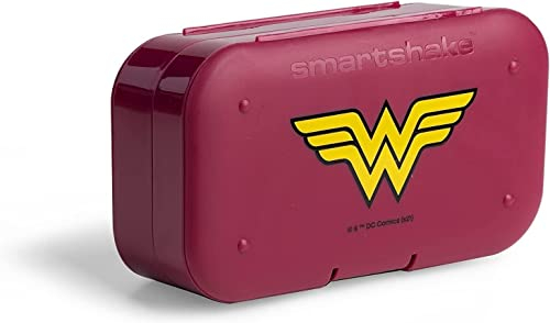 Smartshake DC Wonder Woman - Contenitore per pillole (confezione da 2) - Formato portatile, senza BPA e ftalati - Contenitore per medicinali per uso quotidiano - Portpillole portatile da 7 giorni per viaggi, vitamine e integratori