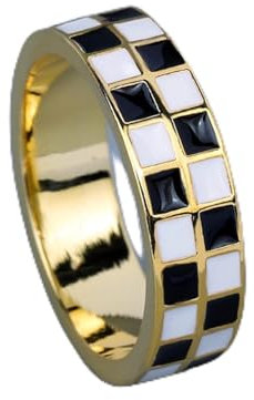 Star.W Exquisite Mode Frau für Ring Schwarz-Weiß-Ring Minimalistischer Schachbrett-Ring Handgefertigter Emaille-Partei-Ehering