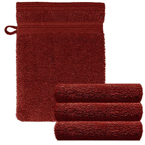 Lashuma Lot de 4 serviettes de toilette doux 16 x 21 cm Série London, essuie-mains éponge marron rouille