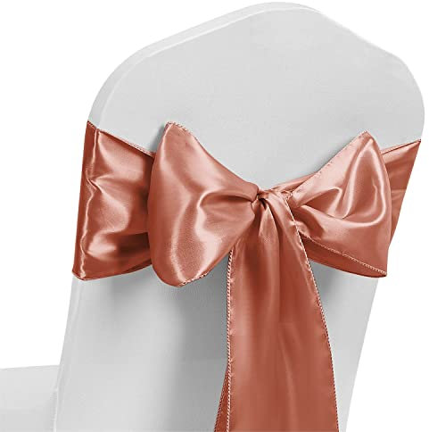 MAGTOWNE Satin Rose Gold Chair Sashes 50 Pack, Rose Gold Chair Bows Ties Ribbons for Party Wedding Reception Ceremony Baby Shower Banquet Decor