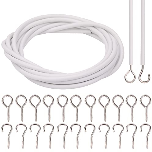 WedDecor 5M Net Curtain Wire and Hooks Set, White Hanging Curtain Wire Cord Kit with 12pcs Screw in Hooks & Eyes, Multipurpose Use for Kitchen Window Curtain Rods, Gazebo & Blinds