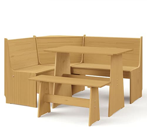 Hommdiy 3-TLG. Eckbank Eckbankgruppe für Esszimmer Küchegruppe Reine Honigbraun Massivholz Kiefer