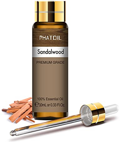PHATOIL Huile Essentielle Bois de Santal 10 ML, Huile Essentielle Santal Pure et Naturelle pour Diffuseur Humidificateur, Huile de Santal pour Aromathérapie
