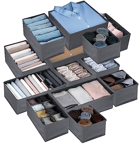 YUTUY 13er Schubladen Ordnungssystem Schubladen Organizer,Aufbewahrungsboxen,Schubladen Organizer Stoffboxen zum Aufbewahren von Socken,Schals,binden