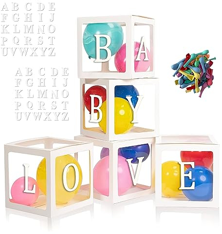 DIY Birthday Party Boxes Decoration Kit,52 Letters (2-Sets A-Z) For DIY Name,5pcs White Transparent Baby Shower Decoration Balloon Boxes For Hen Party Accessories Bridal Shower Graduation