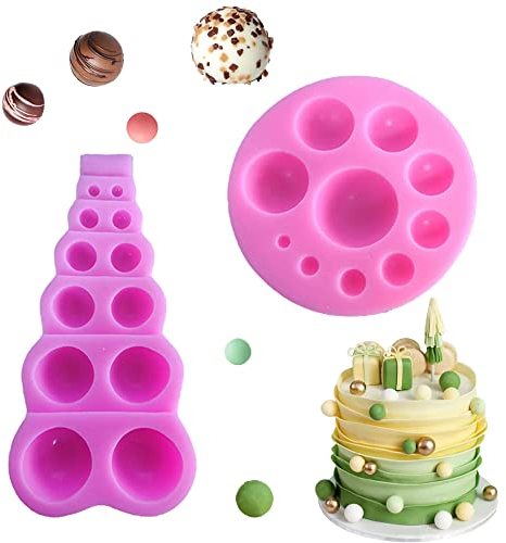 2 PCS Semi Sphere Silicone Chocolate Moulds Pink Dome Round Silicne Mold 3D Pearl Chocolate Fondant Mould Baking Molds Tools for DIY Cake Decoration Sweets Jelly Pudding Lollipop