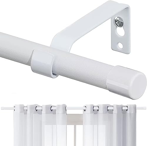 Gardinenstange, 76-340 cm Gardinenstange mit Kappenknäufen mit Halterungen, Beschläge-Set aus Edelstahl, 16 mm Durchmesser Gardinenstange Verstellbare Dekorative für Schlafzimmer/Matt Weiß
