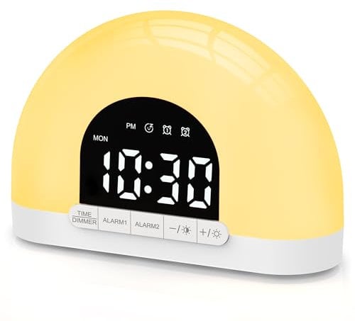 Te-Rich Lichtwecker für Tiefschläfer, Tageslichtwecker mit Sonnenaufgang Sonnenuntergang Simulation, Wake Up Light mit 2 Weckers, 10 Helligkeit Nachttischlampe für Schlafzimmer, Coole Geschenke