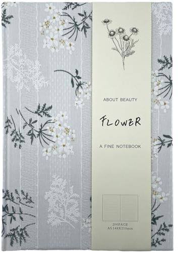 ipoul Floral Journal for women, Floret Printed Fabric Cloth Hardcover, A5, 200 Pages, 6x8 Medium Ruled Notebook, Similar Embroidered Linen Journal, Lay Flat Church Notes Notebook, Beige