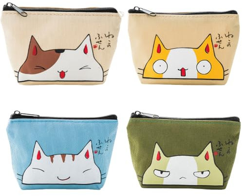 XKSOCT 4 Piezas Mini Monedero de Lona, Lindo y Pequeño Con Cremallera Para Niños, Lápiz Labial, Monedas, Tarjeta de Crédito y Llaves