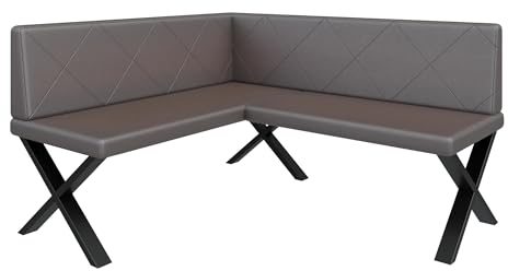 FURNISTAR Eckbank Akiko Metal X - Eckbankgruppe für Ihrem Esszimmer, Küche modern, Sitzecke, Essecke. Perfekt für Küche, Büro und Rezeption. Solide und Starke Verarbeitung. (142x168-Links-Soft30)