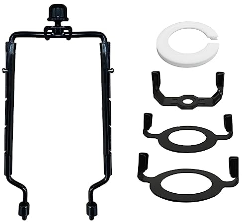 Nudiuhis 2-Teiliger Lampenschirm-Harfenhalter E14, E26, E27-Lichtsockel-Adapter, Verstellbarer Lampenharfen-Satz, Schwarzer Hornrahmen, Lampenschirmhalterung
