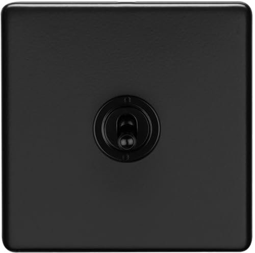 1 Gang Single Retro Toggle Light Switch SCREWLESS MATT Black 10A 2 Way Lever - Classic Vintage Style Flick Lever Wall Plate