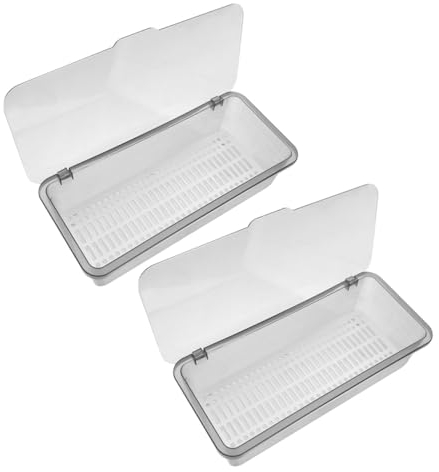 GOOHOCHY 2Pcs Kitchen Utensil Organizer Large capacity Plastic Kitchen Drawer Organizer with Lid and Drainer Stackable Utensil Holder for Countertop Silverware Tray Container - 28 * 13 * 7cm