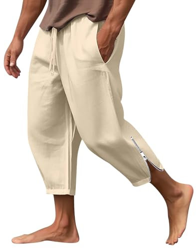 WDCHAOYUE Pantalon en Lin Homme Salopette De Travail Homme Pantalon Cuisine Homme Salopette Homme Pantalon Elastique Homme Jean Blanc Homme Treillis Homme Salopette Homme Jeans Jean Beige XL