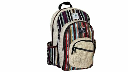 Zillion Craft Großer Rucksack für Damen und Herren, robust und langlebig, aus natürlichem Hanf und Gheri. Mehrfarbige handgefertigte Tasche, Mehrfarbig/Meereswellen (Ocean Tides), Large, Modern Hippie