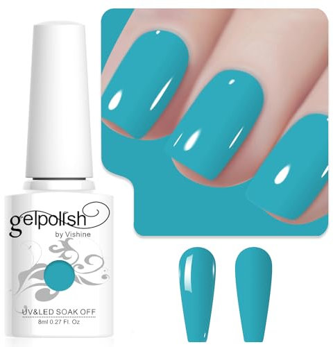 Vishine Turquoise Gel Nail Polish, 8ml High Gloss Soak Off U V Gel Nail Polish for French Nail Manicure Salon DIY L239