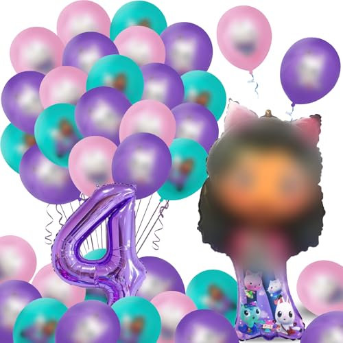 Gabby 38 Pcs Palloncini Compleanno 4 Anni - Lattice e Alluminio - Decoration Anniversaire Theme Gabby Party