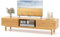 COSTWAY Meuble TV en Bambou, Meuble Télé 3 Compartiments, 2 Portes Coulissantes, Table TV Bohême pour TV 70 au Max, 160 x 40 x 38 cm
