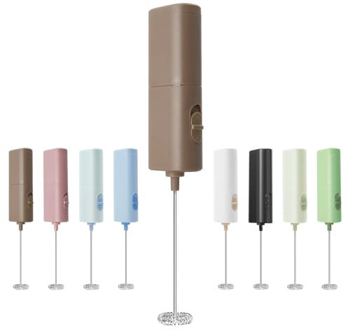 ELMWAY Electric Milk Frother – Handheld Battery Operated Foam Maker & Electric Whisk for Coffee, Lattes & Matcha, Portable & Easy to Use (2 AA Batteries Required) – Brown
