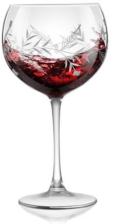 Joeyan 700ml Verres Ballon à Gin Tonic, Gravés à la Main avec Motif Floral Goblet, Verres à vin Blanc Rouge à Pied, Verre a Cocktail, Lavable au Lave-vaisselle, Dégustation Vin, Mariage, Anniversaire