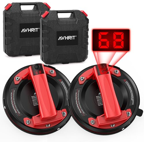 Avhrit Elettrica Ventosa per Piastrelle, 2x 8 Ventose per Vetro con Display LCD, Carico Massimo 270 KG, Ventosa a Batteria per il Sollevamento e La Movimentazione