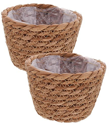 MOBUTOFU 2pcs Rattan Plant Baskets Woven Flower Pots Liner Decorative Plant Containers Small Diameter 13cm Random Color