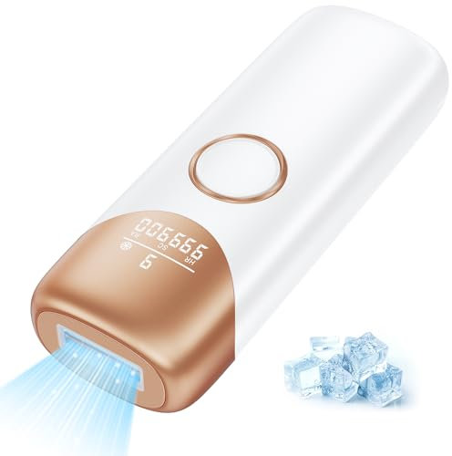 19,8 J Haarentfernungsgerät mit Kühlsystem, 9 Energiestufen, 600NM Rote Lichtwelle, 999.900 Lichtimpulse, Automatischer Gleitmodus, Haarentfernungsgerät für Frauen, Gesicht, Achselhöhlen, Weiß