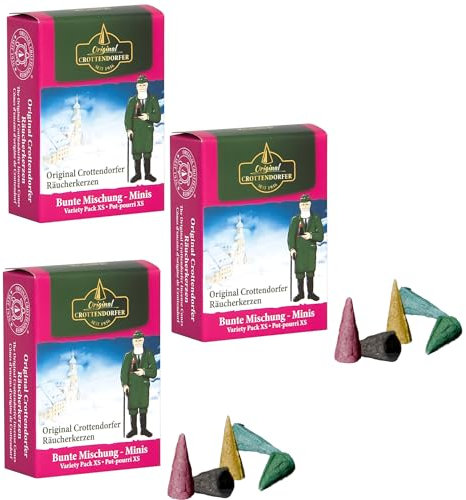 Crottendorfer Mini Räucherkerzen - Bunte Mischung, 3 Sets à 24 XS Kegel, 72 Stück