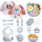 Bizcasa Coffret Repas Bebe 14 pièces, Vaisselle Antiderapant pour Bébé Set Silicone avec Ventouse Assiette Bol Tasse et Bavoir, Sans BPA, Enfant Set Couverts Vaisselle Pour Sevrage Manger (Gris)